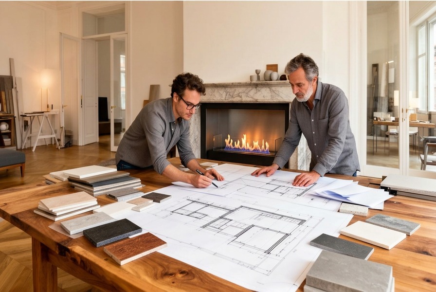 Showroom partner iFlame: bio-caminetti esposti in ambiente design